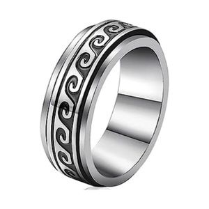 Tribal Wave Spinner Ring - Stainless Steel Fidget Anxiety Rotating Band
